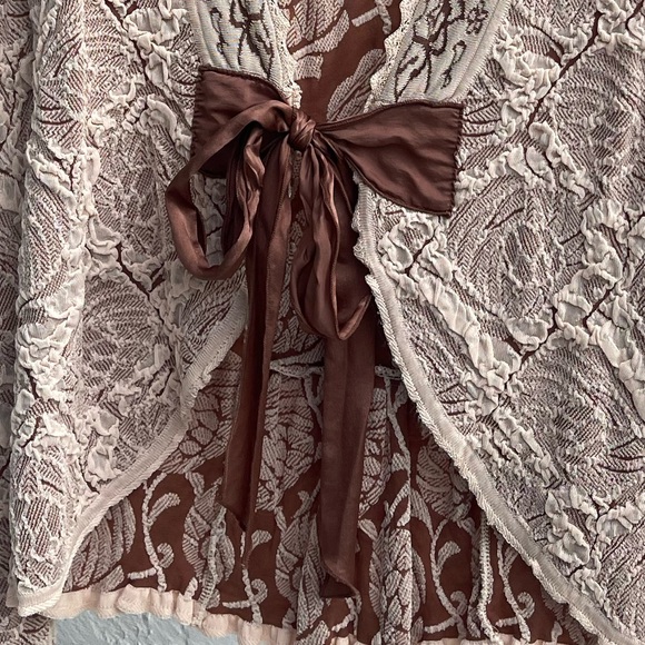 Nic + Zoe Vintage Cardigan Tie Front Small Brown Cream Bow Tie - Picture 5 of 5